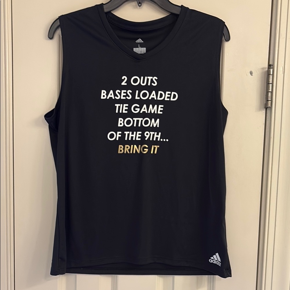 Adidas Black and White Muscle Tee with Sports Print